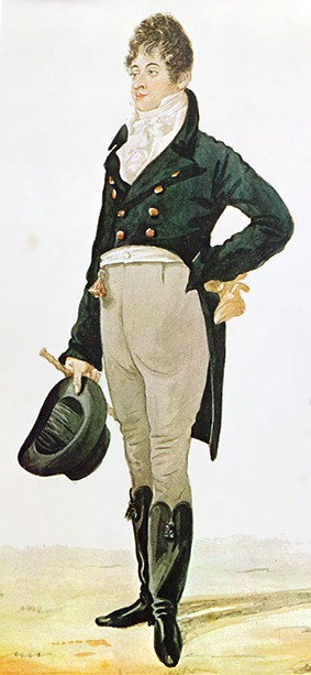 Karikatur von Beau Brummell aus dem Jahr 1805 – berühmter Dandy der Londoner Regency-Gesellschaft