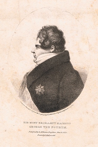 George IV. von England als Prinzregent und Dandy der Regency-Zeit, Lithographie von 1821