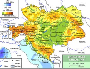 Karte von Österreich-Ungarn 1914 – Habsburger Reich vor dem Ersten Weltkrieg, Vielvölkerstaat mit Grenzen und Hauptstädten