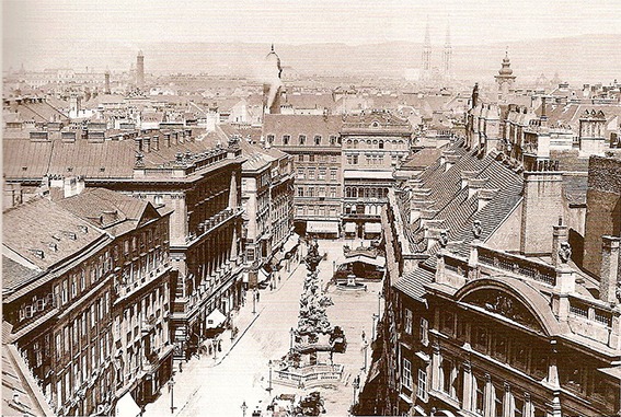 Der Wiener Graben um 1890 mit Straßenleben und historischen Gebäuden in der Kaiserzeit