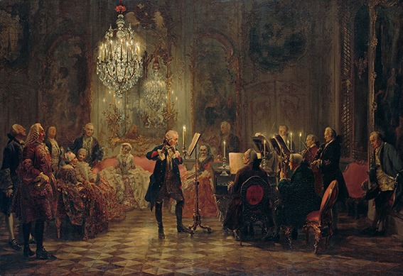 Friedrich der Große zwischen Musik, Macht und starken Frauen Friedrich der Große beim Flötenkonzert in Sanssouci – Gemälde von Adolph Menzel mit Bezug zur Marquise de Pompadour und den mächtigen Frauen Europas